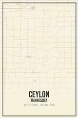 Retro US city map of Ceylon, Minnesota. Vintage street map.