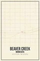 Retro US city map of Beaver Creek, Minnesota. Vintage street map.