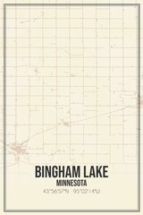 Retro US city map of Bingham Lake, Minnesota. Vintage street map.