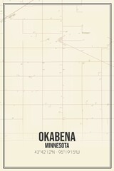 Retro US city map of Okabena, Minnesota. Vintage street map.