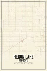 Retro US city map of Heron Lake, Minnesota. Vintage street map.