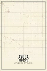 Retro US city map of Avoca, Minnesota. Vintage street map.