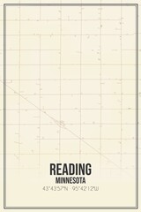 Retro US city map of Reading, Minnesota. Vintage street map.