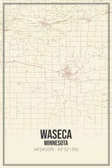 Retro US city map of Waseca, Minnesota. Vintage street map.