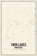 Retro US city map of Twin Lakes, Minnesota. Vintage street map.