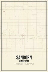 Retro US city map of Sanborn, Minnesota. Vintage street map.