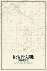 Retro US city map of New Prague, Minnesota. Vintage street map.