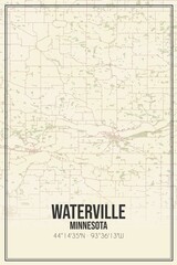 Retro US city map of Waterville, Minnesota. Vintage street map.