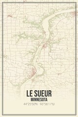 Retro US city map of Le Sueur, Minnesota. Vintage street map.