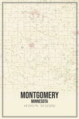 Retro US city map of Montgomery, Minnesota. Vintage street map.