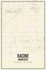 Retro US city map of Racine, Minnesota. Vintage street map.