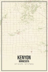 Retro US city map of Kenyon, Minnesota. Vintage street map.
