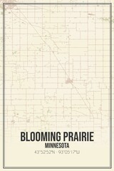 Retro US city map of Blooming Prairie, Minnesota. Vintage street map.