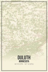Retro US city map of Duluth, Minnesota. Vintage street map.