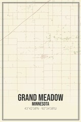Retro US city map of Grand Meadow, Minnesota. Vintage street map.