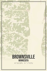 Retro US city map of Brownsville, Minnesota. Vintage street map.