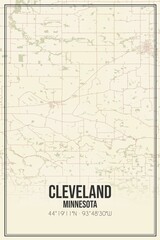 Retro US city map of Cleveland, Minnesota. Vintage street map.