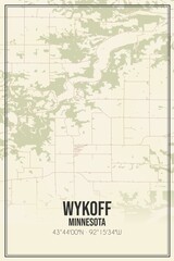 Retro US city map of Wykoff, Minnesota. Vintage street map.