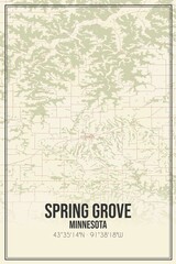 Retro US city map of Spring Grove, Minnesota. Vintage street map.