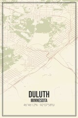 Retro US city map of Duluth, Minnesota. Vintage street map.