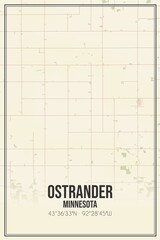 Retro US city map of Ostrander, Minnesota. Vintage street map.