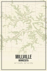 Retro US city map of Millville, Minnesota. Vintage street map.