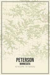 Retro US city map of Peterson, Minnesota. Vintage street map.