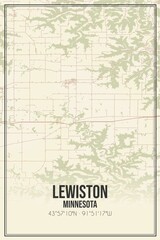 Retro US city map of Lewiston, Minnesota. Vintage street map.