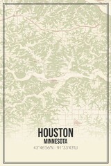 Retro US city map of Houston, Minnesota. Vintage street map.