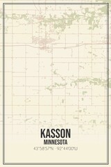 Retro US city map of Kasson, Minnesota. Vintage street map.