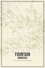 Retro US city map of Fountain, Minnesota. Vintage street map.