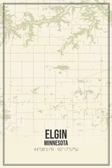 Retro US city map of Elgin, Minnesota. Vintage street map.