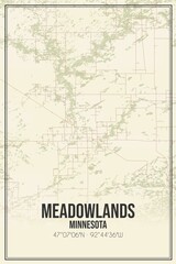 Retro US city map of Meadowlands, Minnesota. Vintage street map.