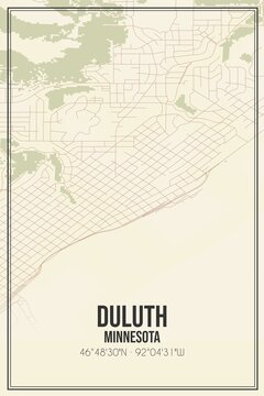Retro US city map of Duluth, Minnesota. Vintage street map.