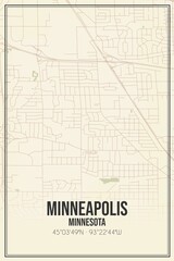 Retro US city map of Minneapolis, Minnesota. Vintage street map.