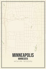 Retro US city map of Minneapolis, Minnesota. Vintage street map.