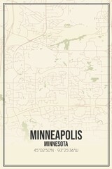 Retro US city map of Minneapolis, Minnesota. Vintage street map.