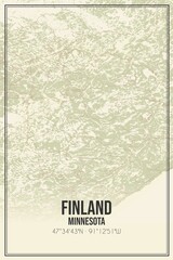 Retro US city map of Finland, Minnesota. Vintage street map.