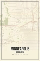 Retro US city map of Minneapolis, Minnesota. Vintage street map.