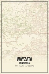 Retro US city map of Wayzata, Minnesota. Vintage street map.