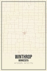 Retro US city map of Winthrop, Minnesota. Vintage street map.