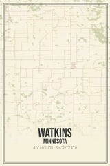 Retro US city map of Watkins, Minnesota. Vintage street map.