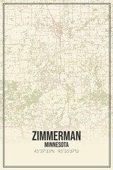 Retro US city map of Zimmerman, Minnesota. Vintage street map.