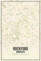 Retro US city map of Rockford, Minnesota. Vintage street map.