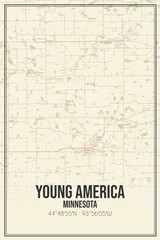 Retro US city map of Young America, Minnesota. Vintage street map.