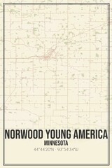 Retro US city map of Norwood Young America, Minnesota. Vintage street map.