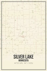 Retro US city map of Silver Lake, Minnesota. Vintage street map.