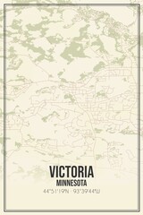 Retro US city map of Victoria, Minnesota. Vintage street map.