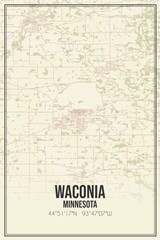 Retro US city map of Waconia, Minnesota. Vintage street map.