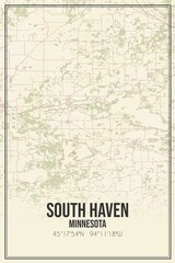 Retro US city map of South Haven, Minnesota. Vintage street map.